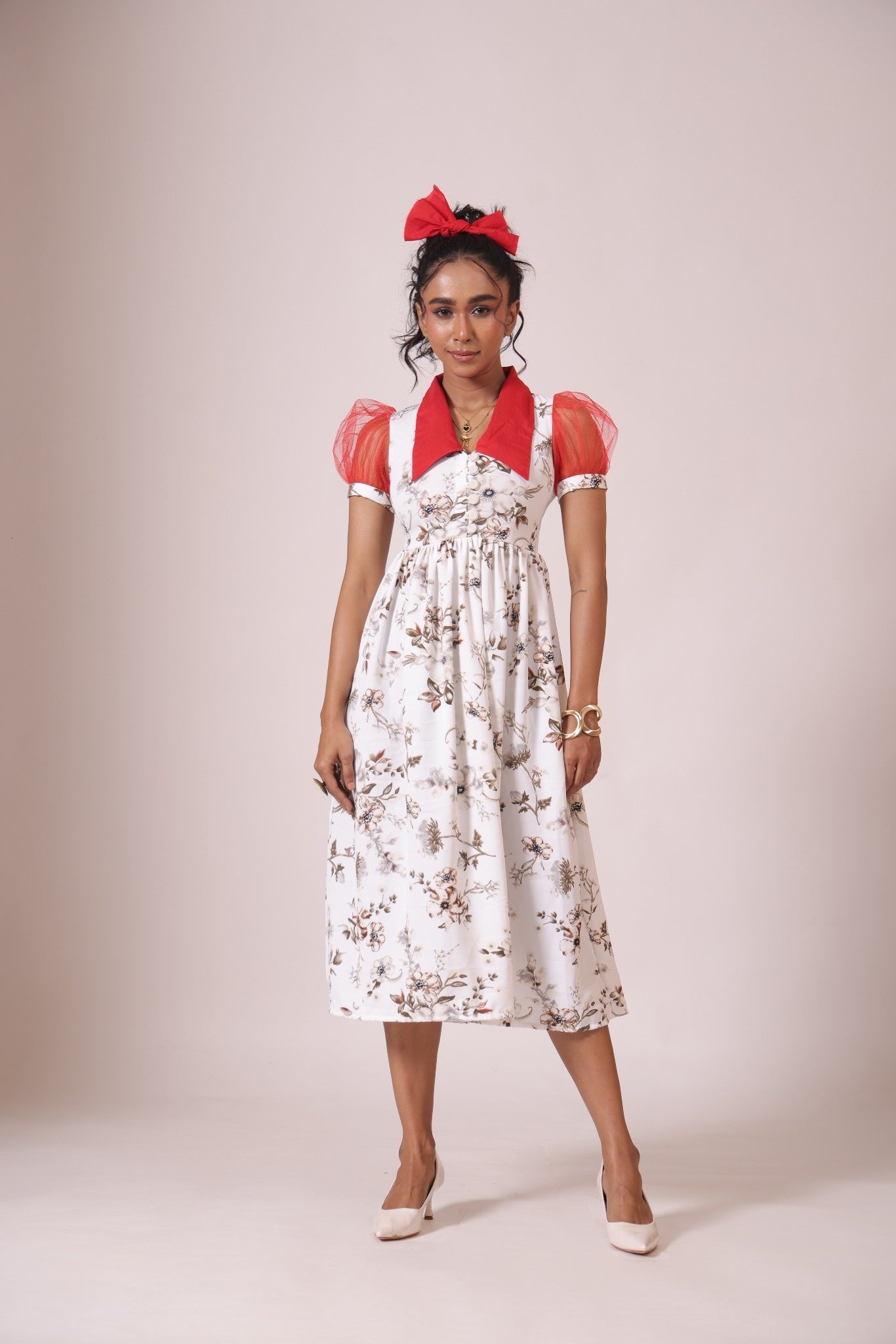 White Floral midi dress