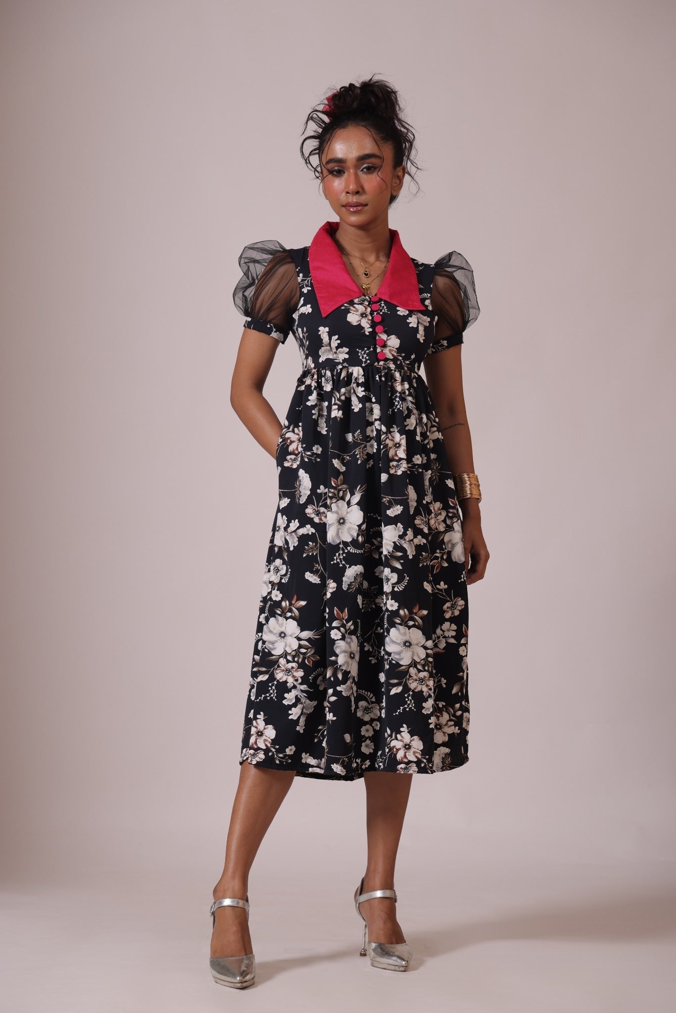 Black floral midi dress