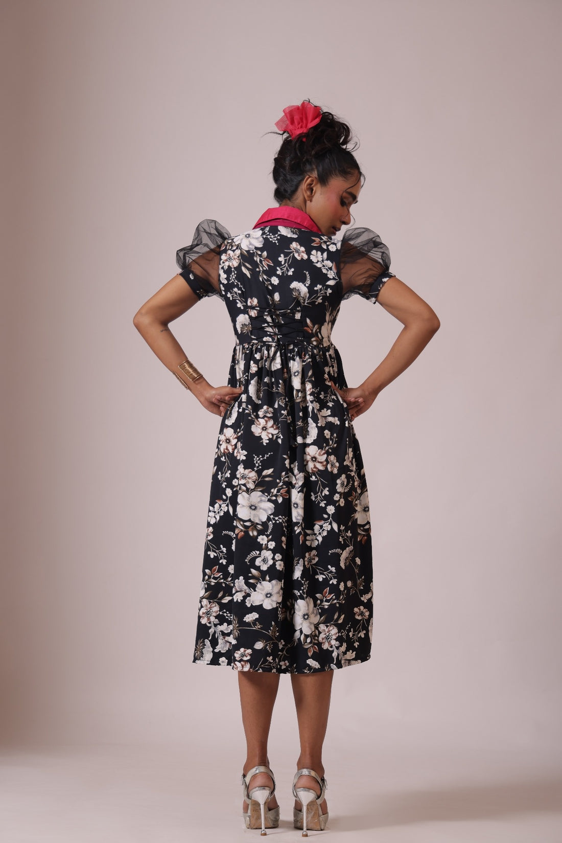 Black floral midi dress