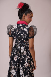 Black floral midi dress