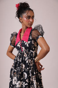 Black floral midi dress