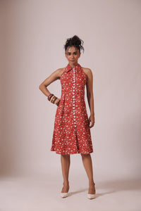 Maroon Cotton Midi Dress