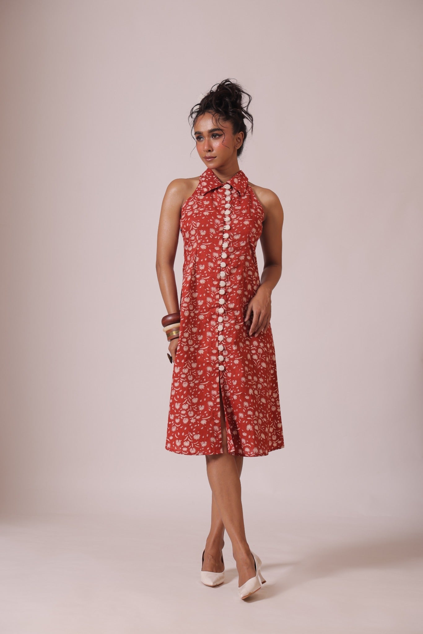 Maroon Cotton Midi Dress