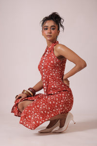 Maroon Cotton Midi Dress