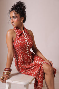 Maroon Cotton Midi Dress