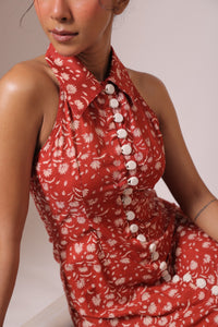 Maroon Cotton Midi Dress