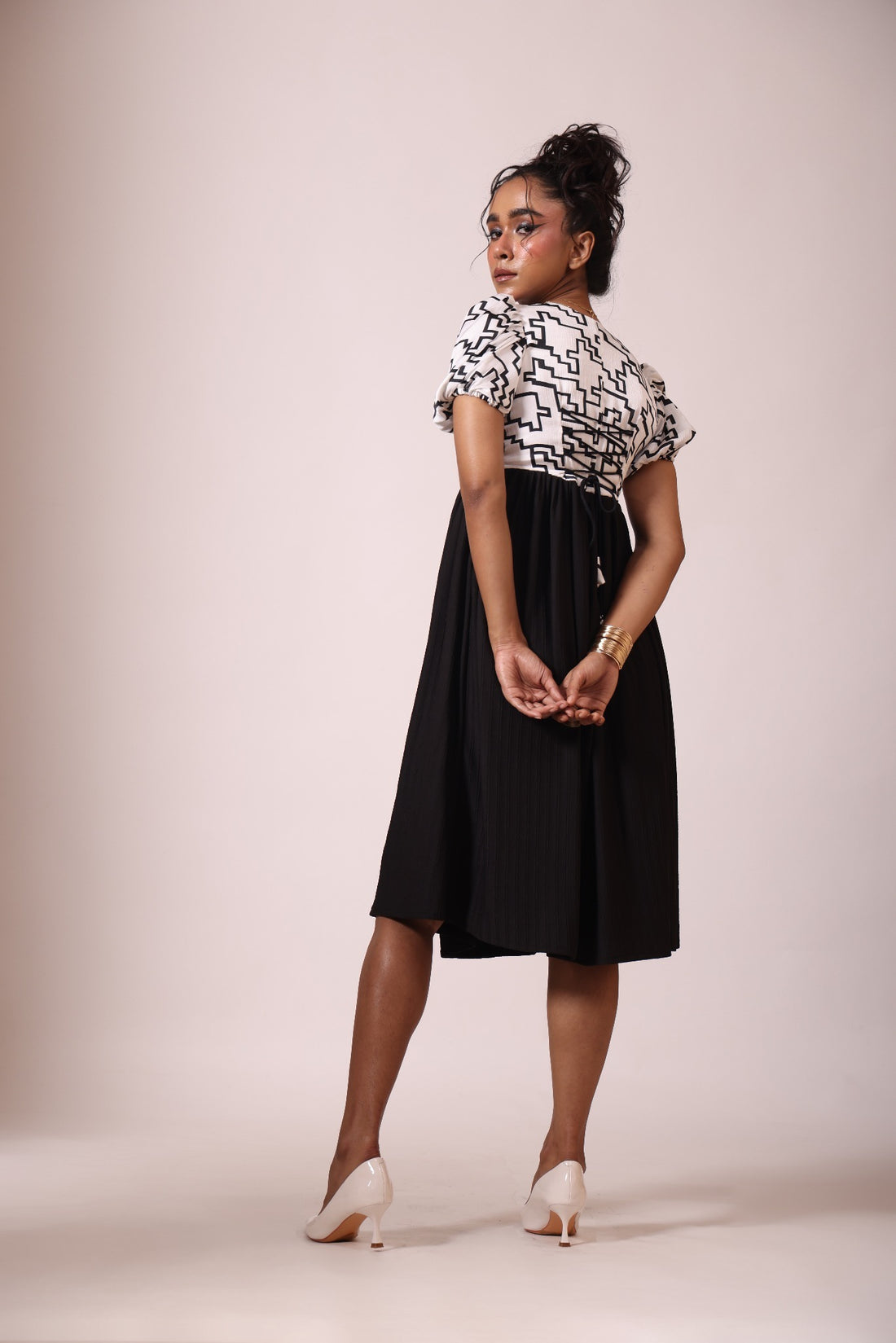 Black & White Satin Midi Dress