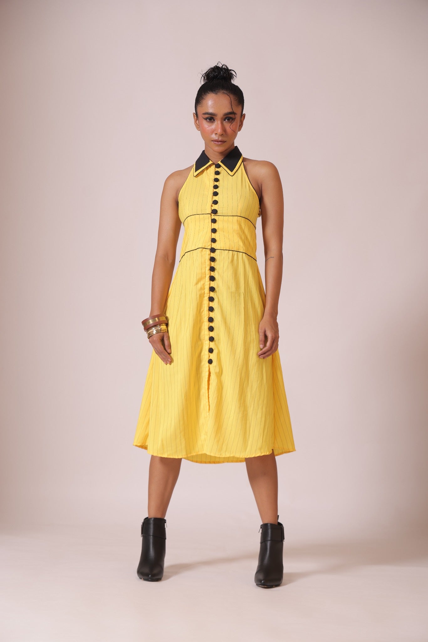 Yellow Stripe Midi Dress