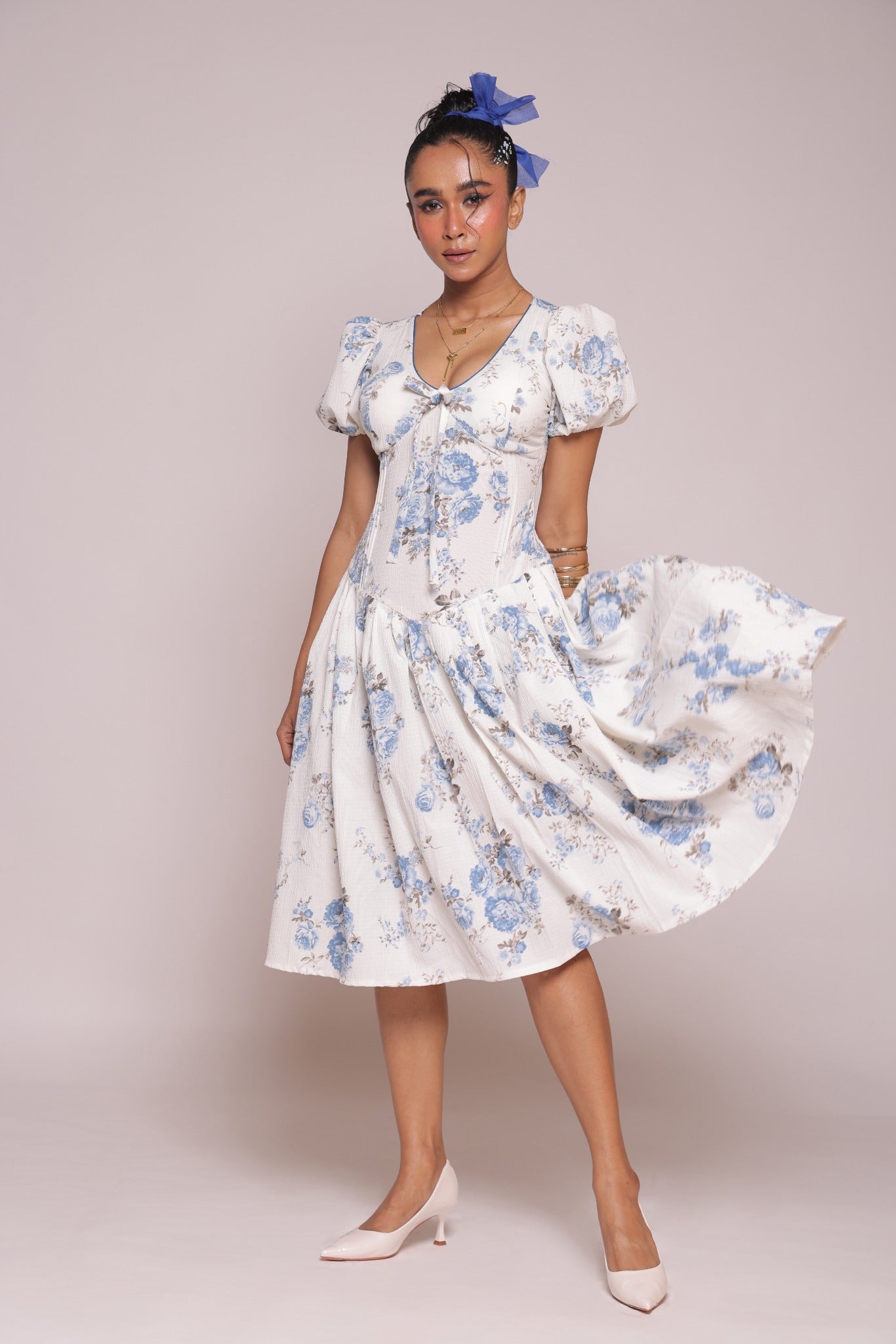 White blue floral dress