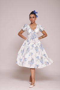 White blue floral dress