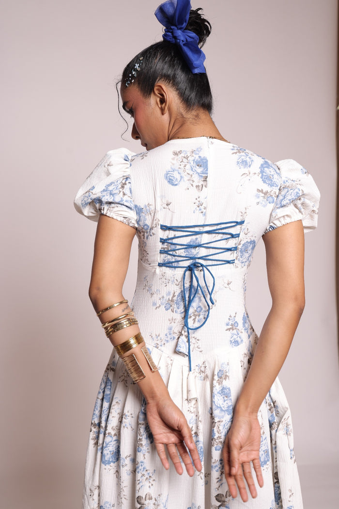 White blue floral dress